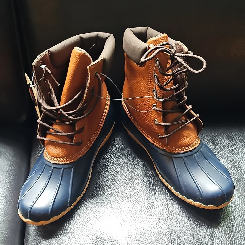 Weatherproof Brown and Navy Duck Boots - Lace-Up Rain & Snow Boots